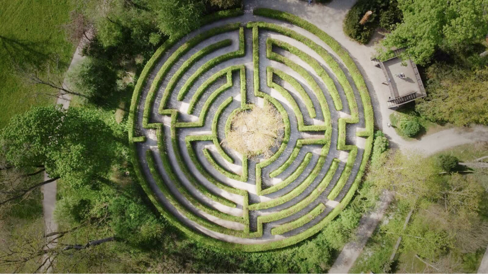 Circular hedge maze representing solution focused hypnotherapy